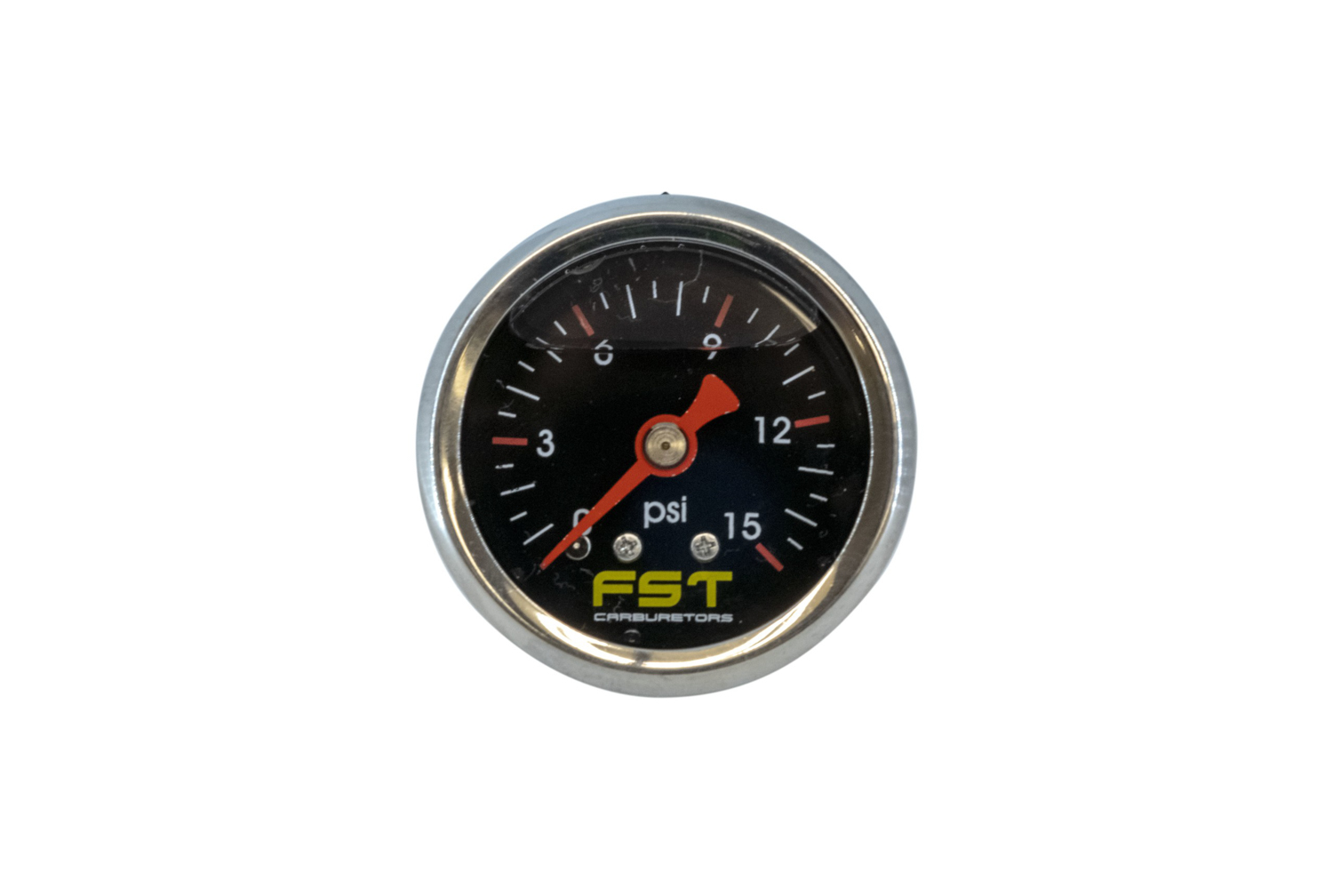 FST Carburetor 49161 - Fuel Pressure Gauge, 0-15 psi, Mechanical, Analog, 1-1/2 in Diameter, Liquid Filled, Black Face, Each