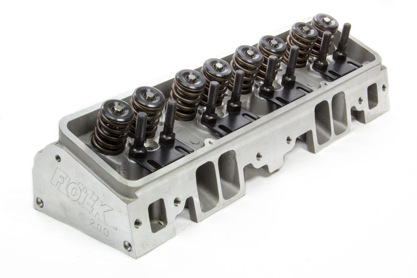 Flo Tek 1200-HRAC-505A Cylinder Head, Assembled, 2.020 / 1.600 in Valves, 200 cc Intake, 64 cc Chamber, 1.460 in Springs, Angle Plug, Aluminum, Small Block Chevy, Each