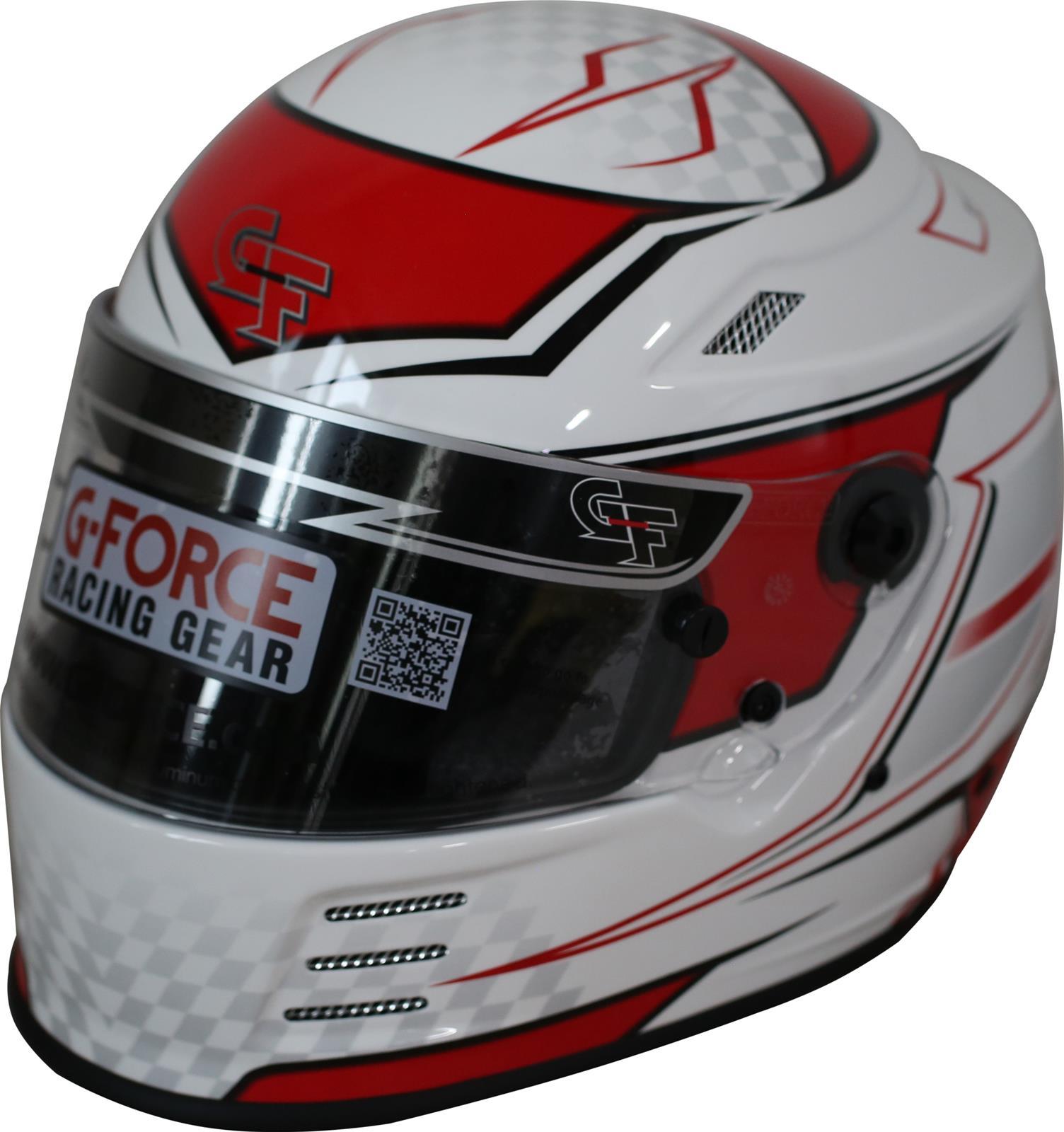 G-Force Racing Gear 13005LRGRD Helmet, Revo Graphics, Full Face, Snell SA2020, Head and Neck Support Ready, White / Red, Large, Each