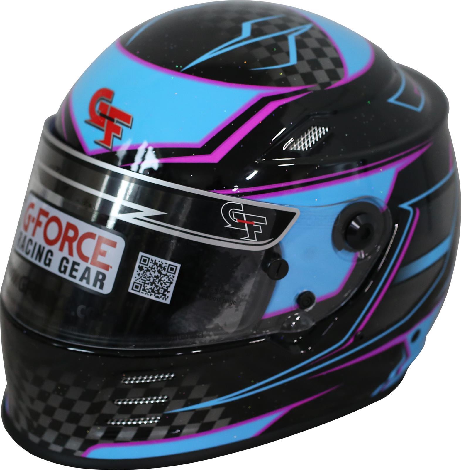 G-Force Racing Gear 13005MEDBU Helmet, Revo Graphics, Full Face, Snell SA2020, Head and Neck Support Ready, Black / Blue, Medium, Each