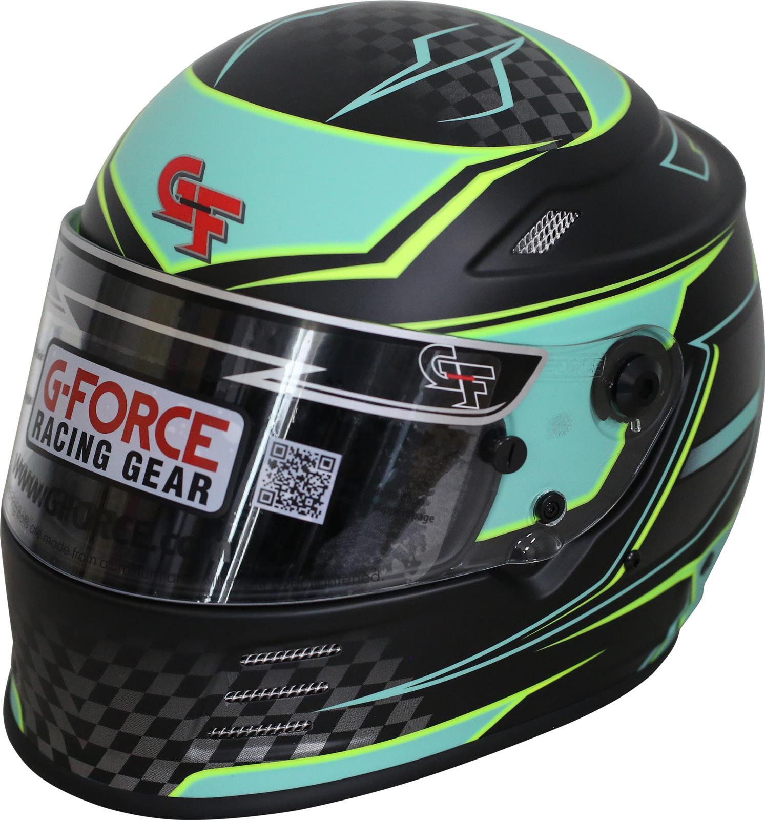 G-Force Racing Gear 13005XSMTL Helmet, Revo Graphics, Full Face, Snell SA2020, Head and Neck Support Ready, Black / Teal, X-Small, Each