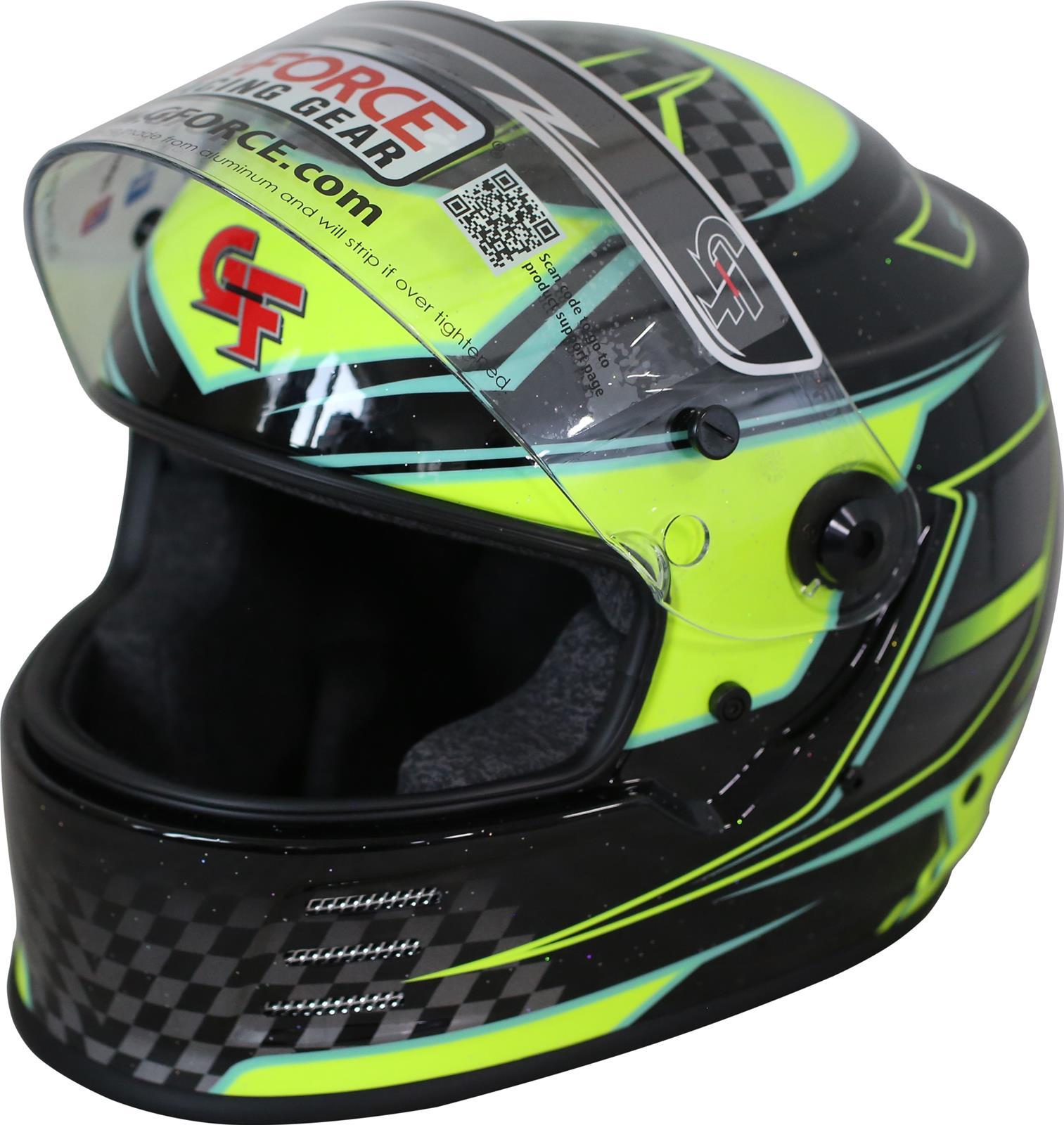 G-Force Racing Gear 13005XSMYL Helmet, Revo Graphics, Full Face, Snell SA2020, Head and Neck Support Ready, Black / Yellow, X-Small, Each