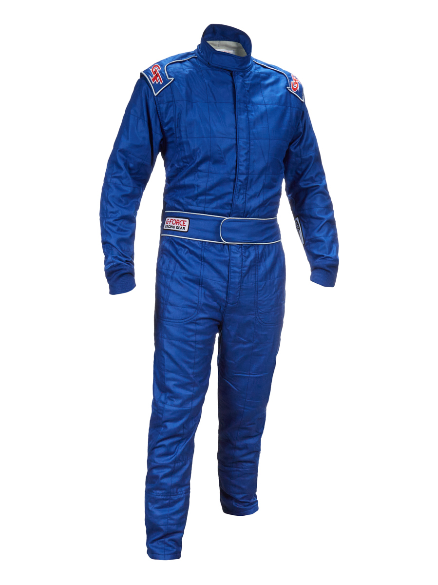 G-Force Racing Gear 35451LRGBU Driving Suit, G-Limit, 1-Piece, SFI 3.2A/1, Multiple Layer, Fire Retardant Cotton / Nomex, Blue, Large, Each