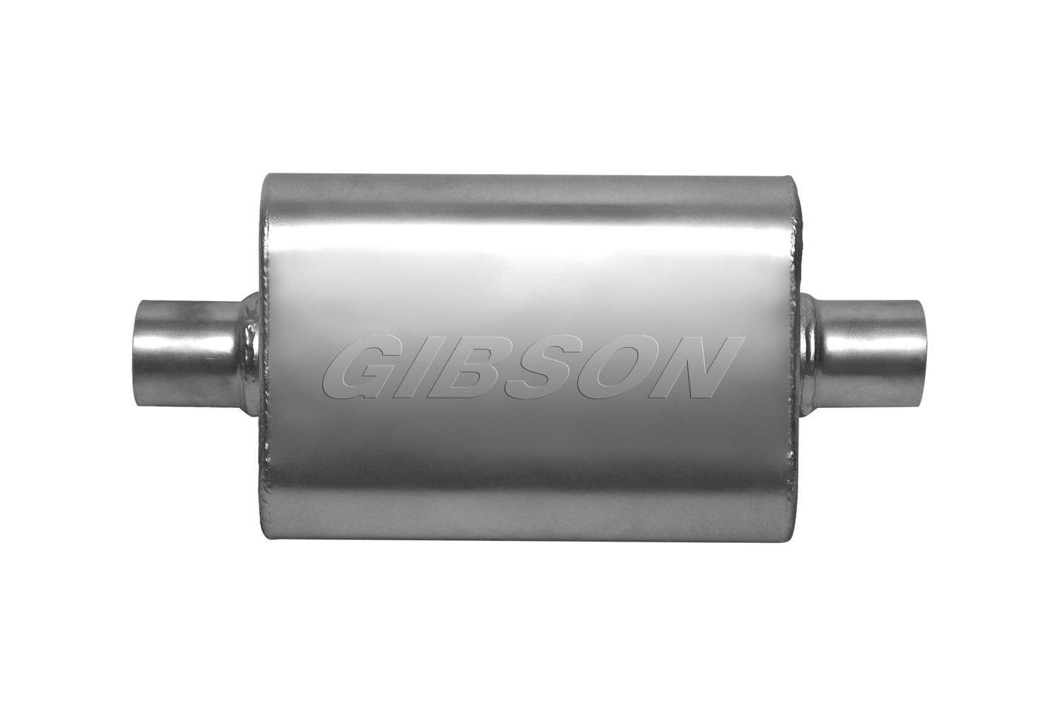 Gibson Exhaust 55112S Muffler, 2-1/2 in Center Inlet, 2-1/2 in Center Outlet, 13 x 9 x 4 in Oval Body, 19 in Long, Stainless, Natural, Universal, Each