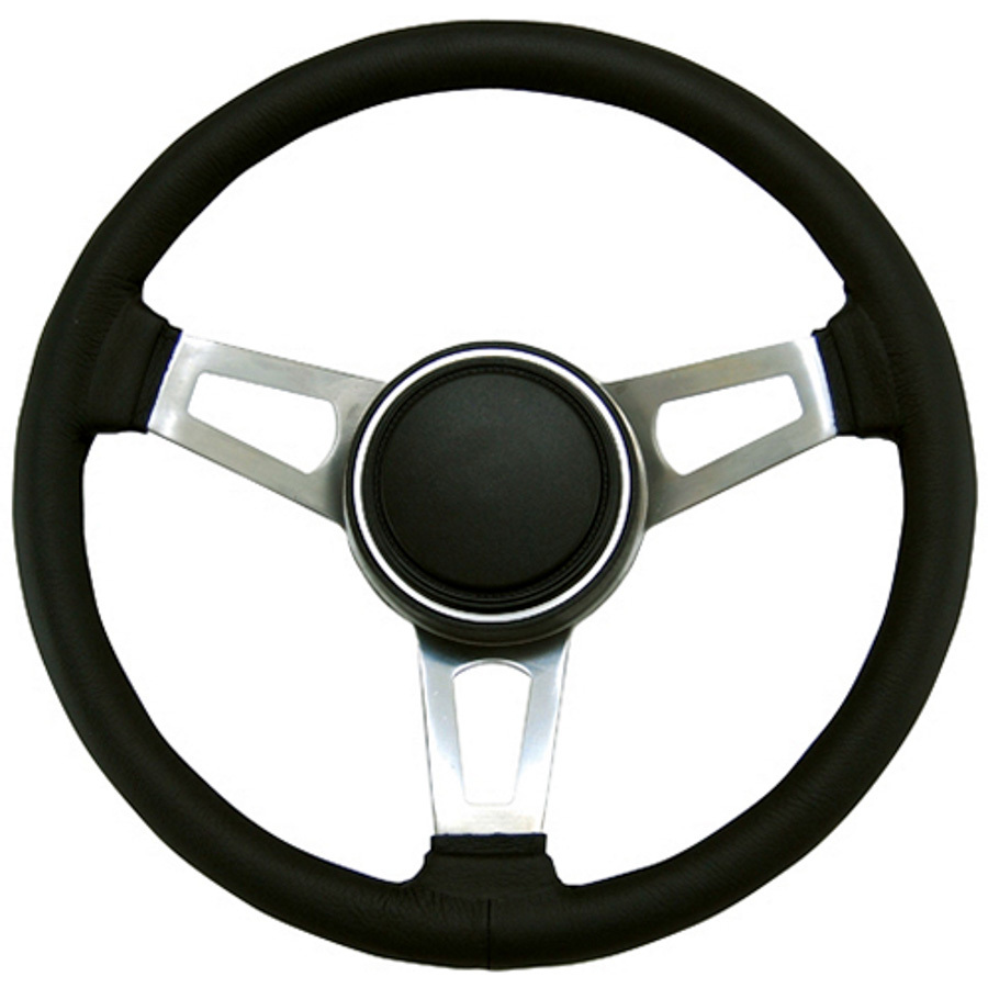 Grant 1004 Steering Wheel, Classic Nostalgia, 14-5/8 in Diameter, 1-1/2 in Dish, 3-Spoke, Black Leather Grip, Steel, Nickel Plated, Each