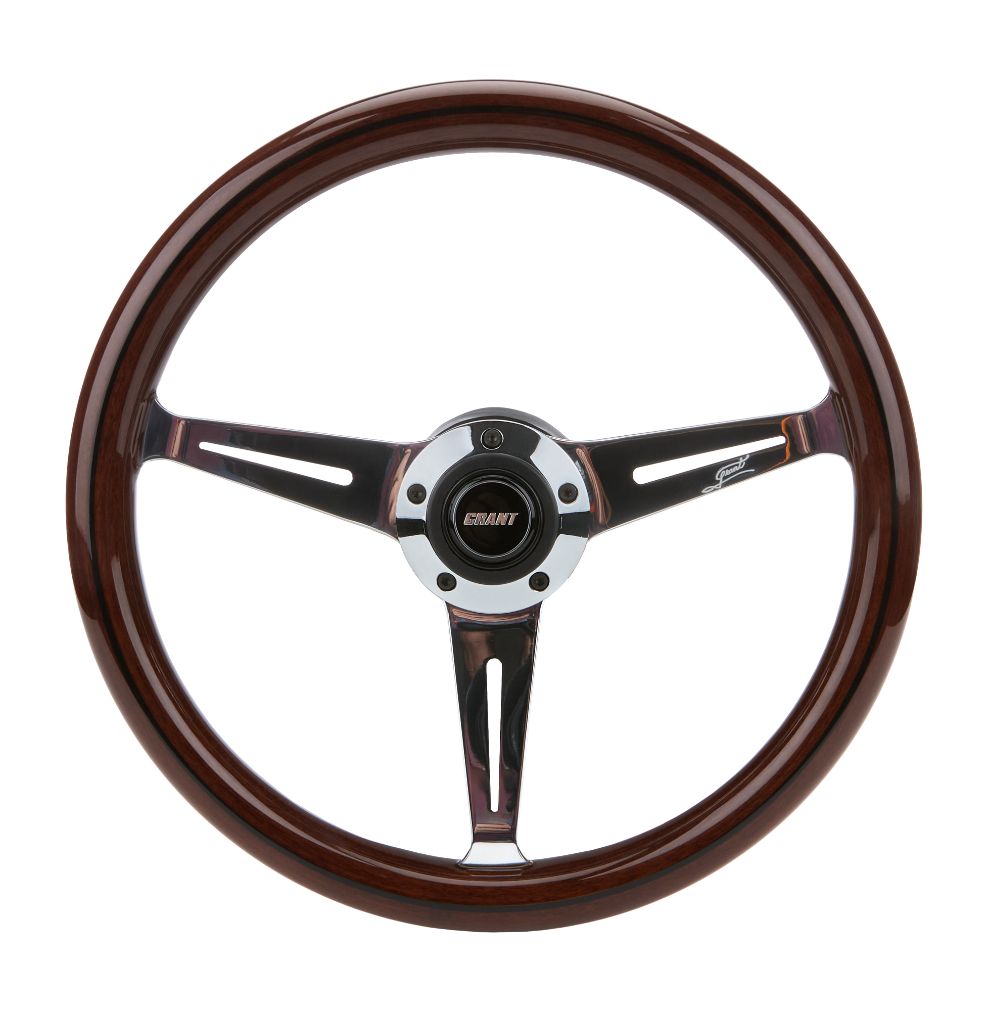Grant Mahogany Steering Wheels 1174 Wheels, Collectors Series, 14.5 in. Diameter, Aluminum, Polished Spokes, Wood Grip, with Horn Button, Each thumbnail 4