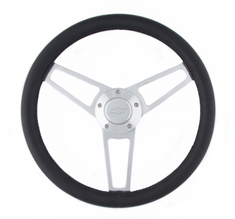 Grant Billet Steering Wheels 1901 Wheel, Series, Aluminum, Polished, Leather/Black, 3-Spoke, 14.75 in. Diameter, Bowtie Logo Horn Button, Each thumbnail 2