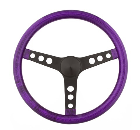 Grant Metal Flake Steering Wheels 8473 Wheel, Flake, 3-spoke, Purple Vinyl Grip, Black Powdercoated Steel Spokes, 15 in. Dia., 3-Bolt thumbnail 2