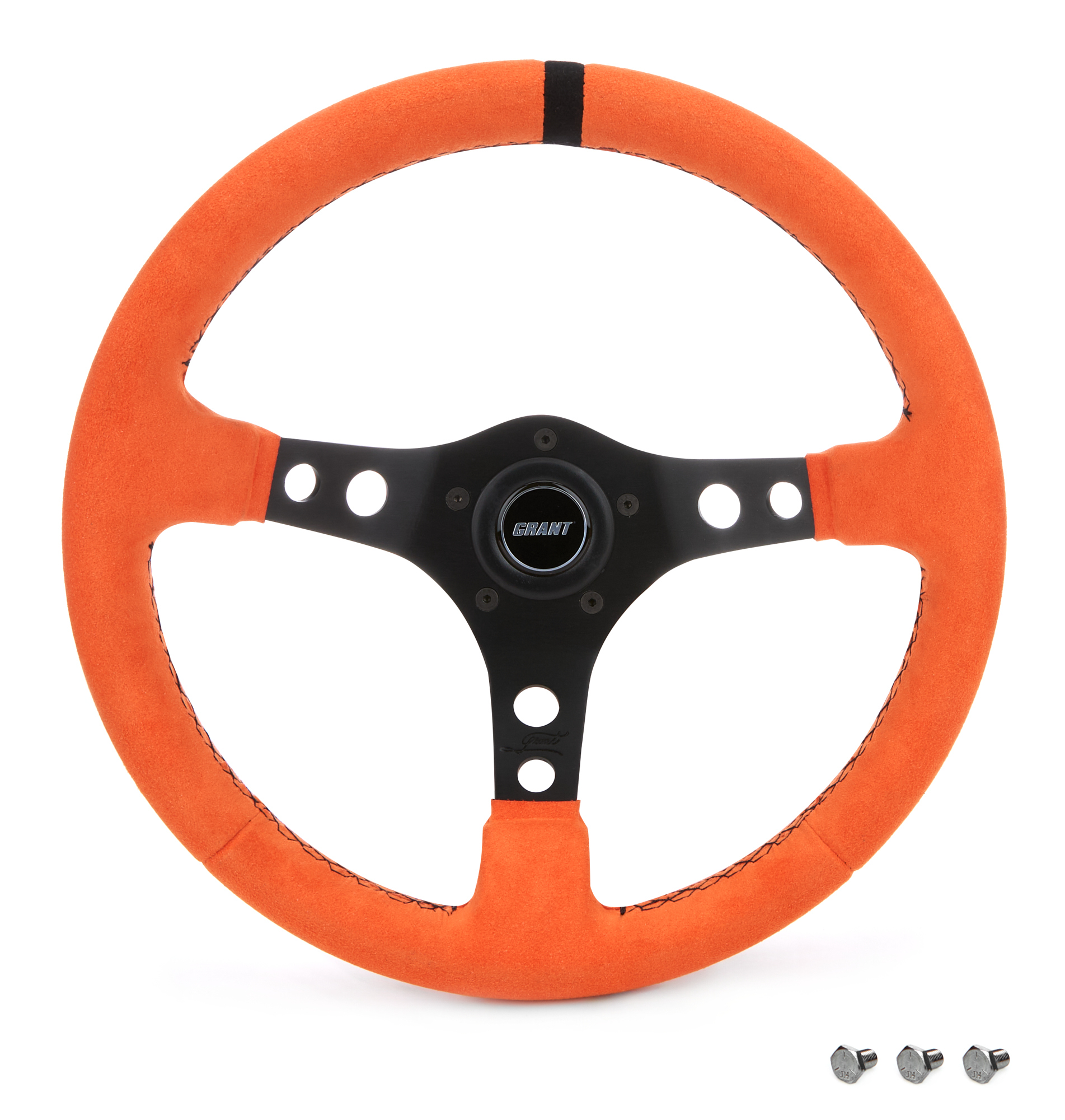 Grant Products Steering Wheels 8519 Suede Wheel Orange with Center Stripe, Alumiunum Spoke, and Universal 3 or 5 Hole Pattern (Installation Hub Needed) thumbnail 3
