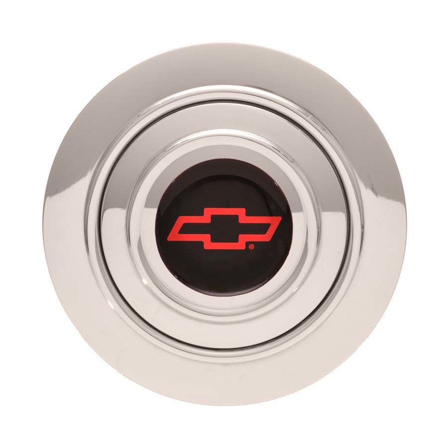 GT Performance GT-9 Banjo-Style Horn Buttons 11-1242 Button, Banjo-Style, Polished Billet Aluminum, Chevrolet Bowtie Colored Emblem, Performance, Each thumbnail 2
