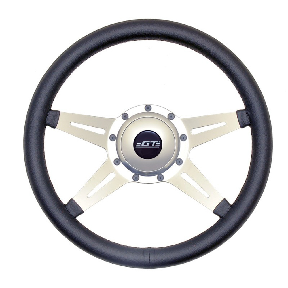 GT Performance 32-4265 - Steering Wheel, GT3 Retro, 13-3/4 in Diameter, 4 Spoke, 3-1/4 in Dish, Black Leather Grip, Aluminum, Polished, Each