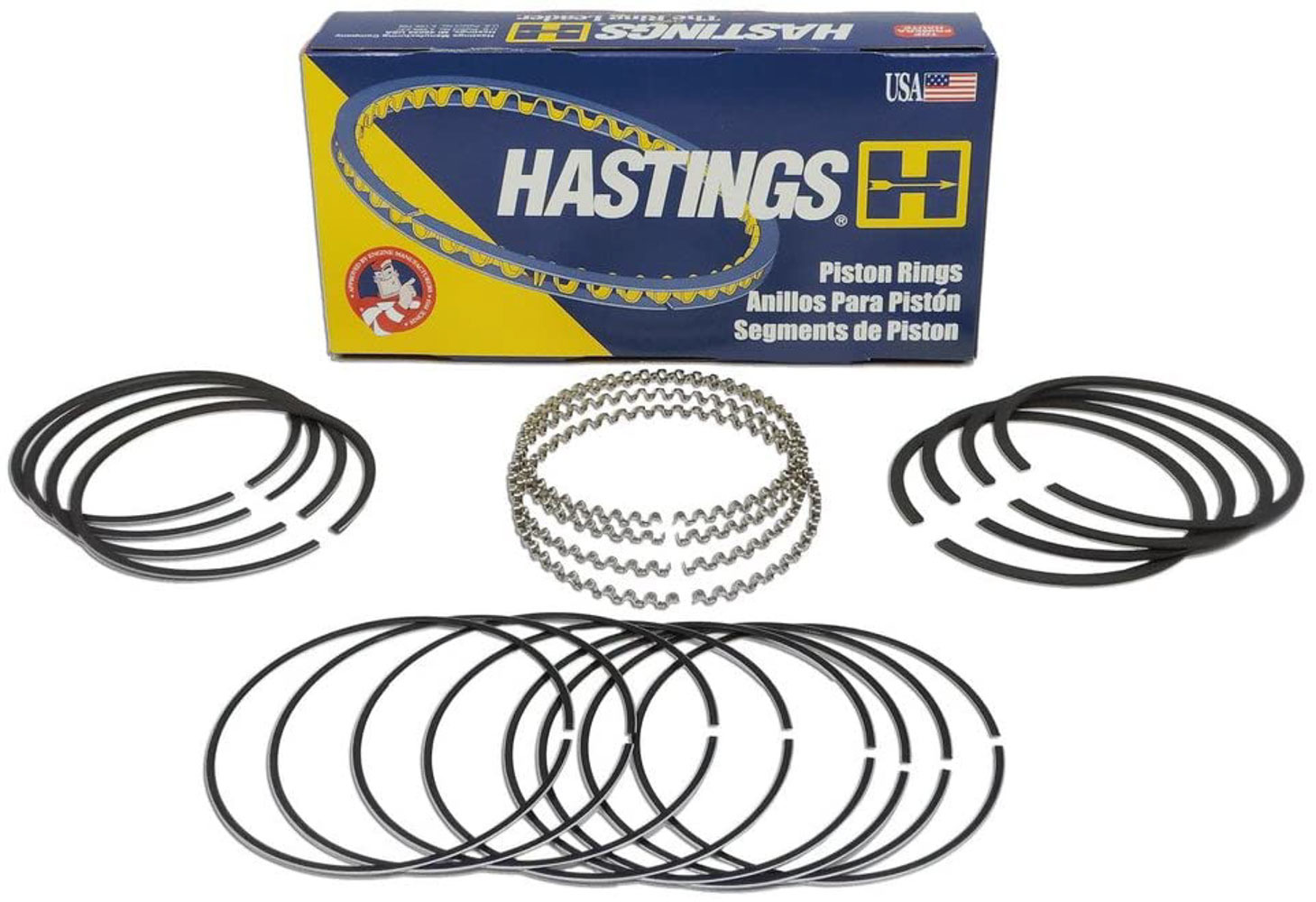 Hastings Piston Rings 5499 Piston Rings, 3.736 in Bore, Drop In, 5/64 x 5/64 x 3/16 in Thick, Standard Tension, Iron, Phosphate, 8-Cylinder, Kit