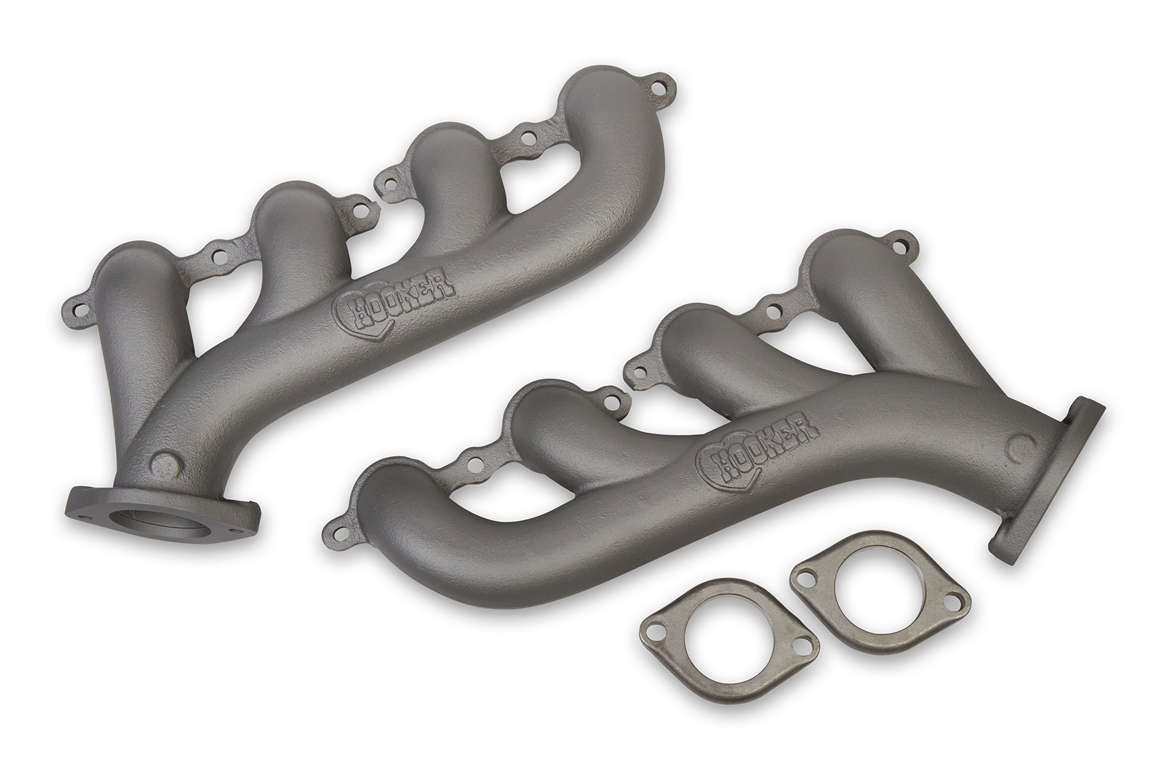 Hooker Headers 8501-5 Exhaust Manifold, LS Cast Iron, 2.25 in Outlet, Ductile Iron, Gray Ceramic, GM LS-Series, Pair