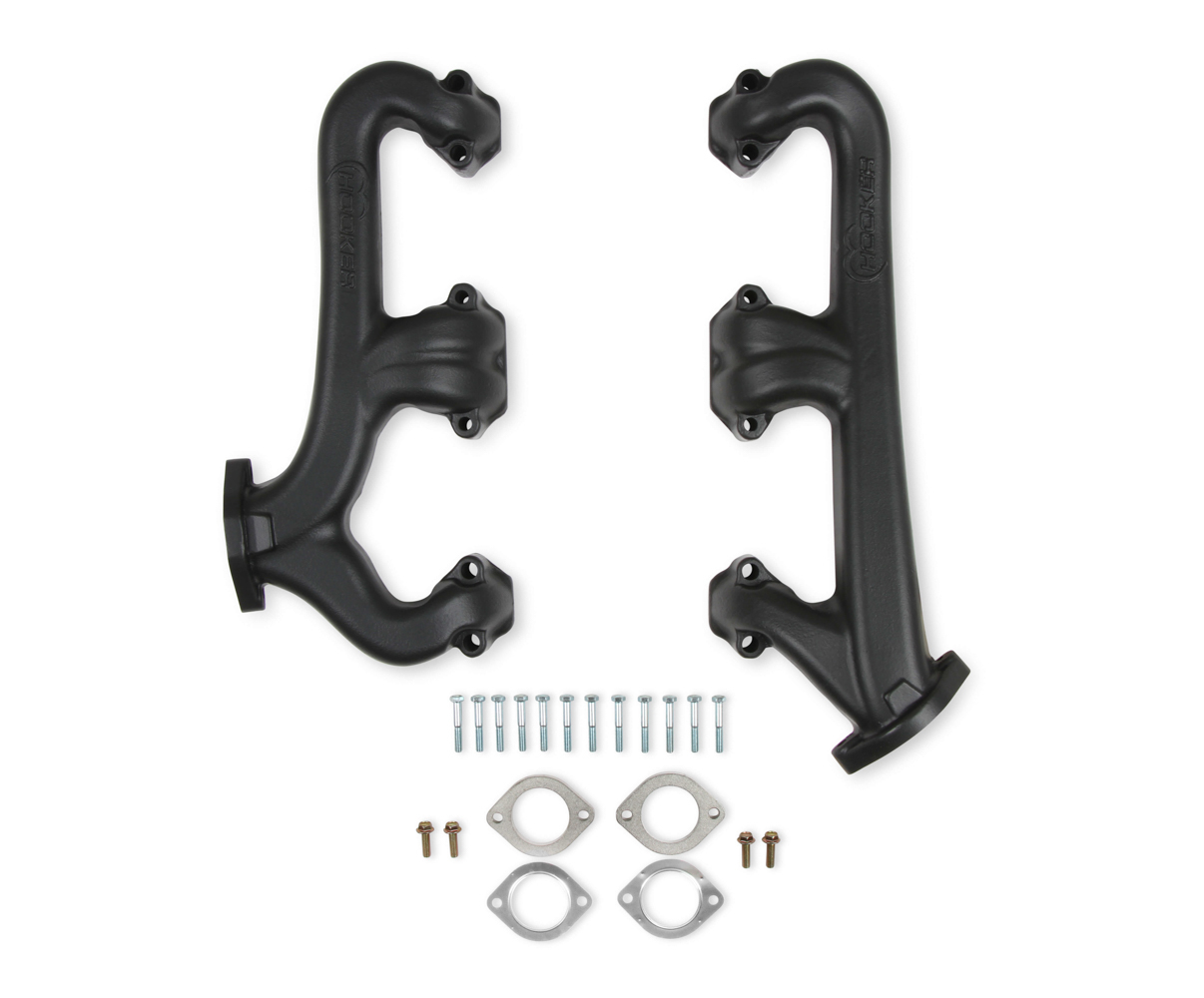 Hooker Headers 8527-3HKR Exhaust Manifold, 2.50 in Outlet, Raised D Port, Iron, Black Ceramic, Small Block Chevy, Pair