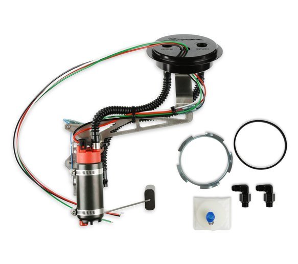 Holley 12-357 Fuel Pump, Sniper, Electric, In-Tank, 340 lph, Filter Sock Inlet, 6 AN Female O-Ring Outlet, Aluminum, Black Anodized, Gas, Ford Fullsize Truck 1990-97, Kit