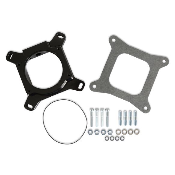 Holley 17-93 Throttle Body Adapter, 1 in Thick, Gasket / Hardware Included, Aluminum, Black Anodized, Holley 4150 to Drive-By-Wire LS, GM LS-Series, Each