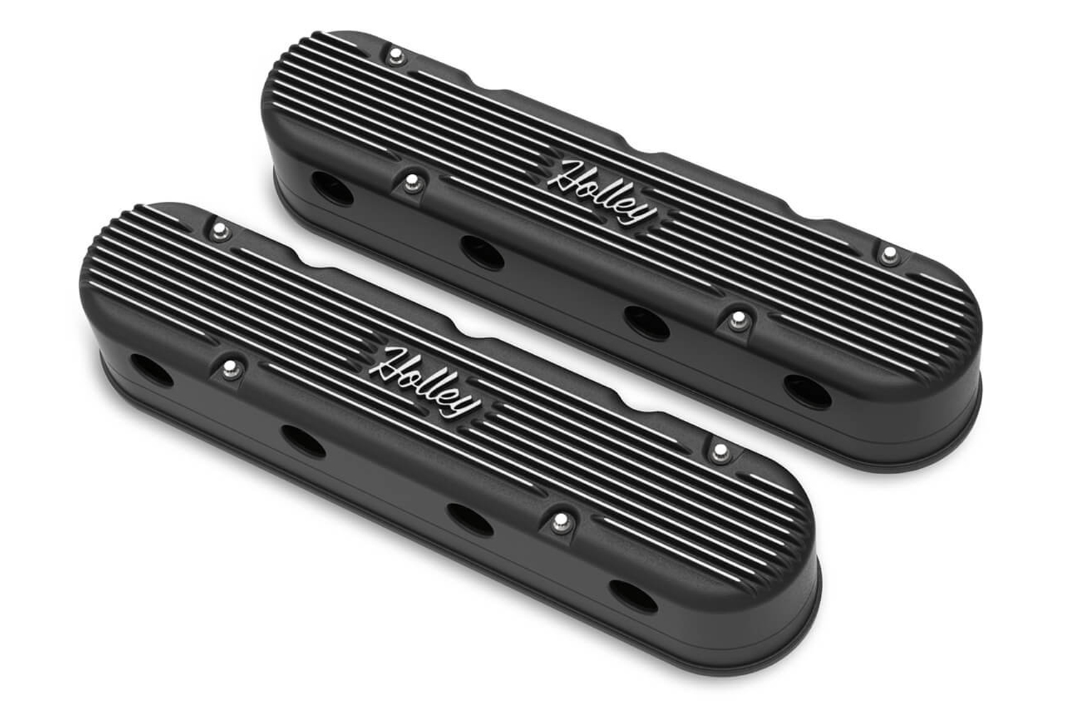 Holley 241-172 Valve Cover, Vintage Series, Stock Height, Holley Logo, Hidden Coils, 2 Piece, Stainless Hardware, Cast Aluminum, Satin Black Powder Coat, GM LS-Series, Pair