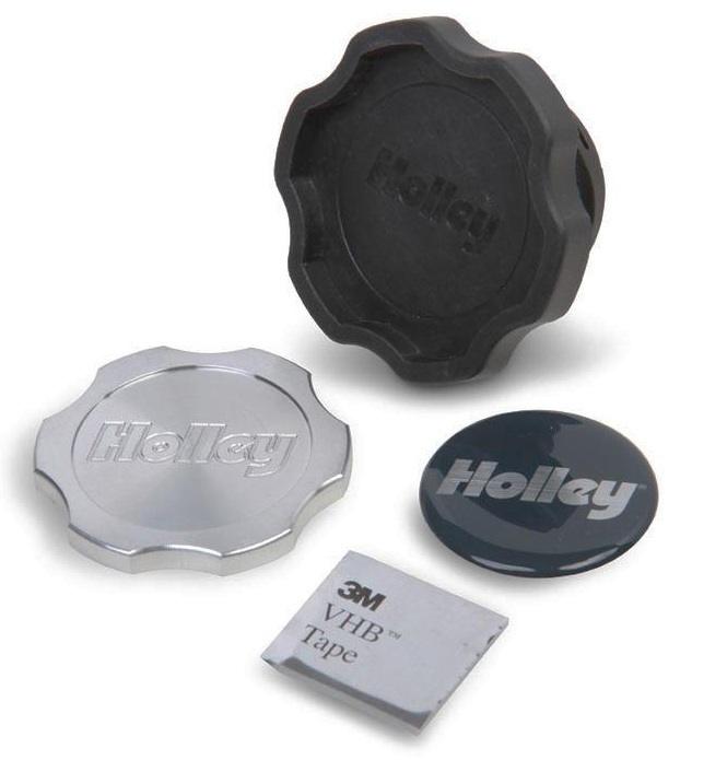 Holley 241-224 Oil Fill Cap, Twist-On, Octagon, Notched Grip, Aluminum Insert, Plastic, Black, GM LS-Series, Each