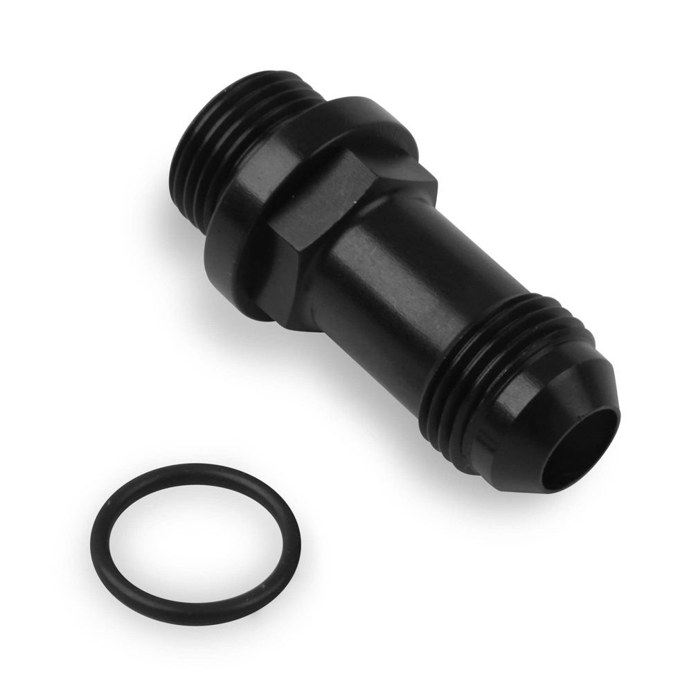 Holley 26-153-1 - Fitting, Adapter, Straight, 8 AN Male to 8 AN Male O-Ring, Aluminum, Black Anodized, Each
