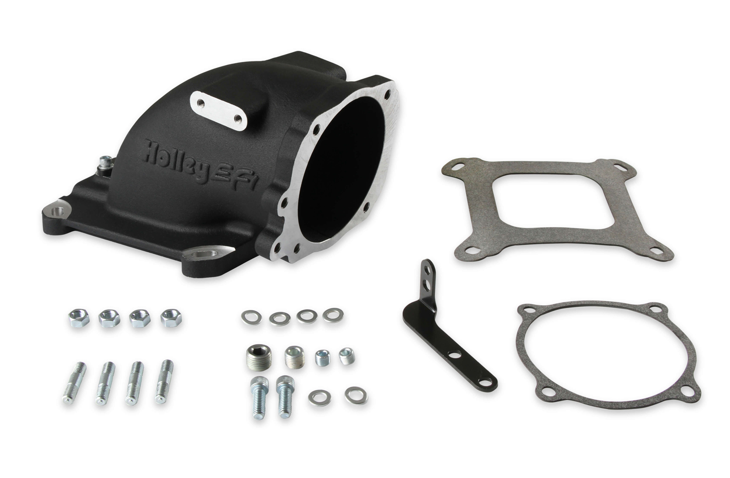 Holley 300-240FBK Intake Elbow, Aluminum, Black Powder Coat, Ford Throttle Body to Square Bore Mounting Flange, Each
