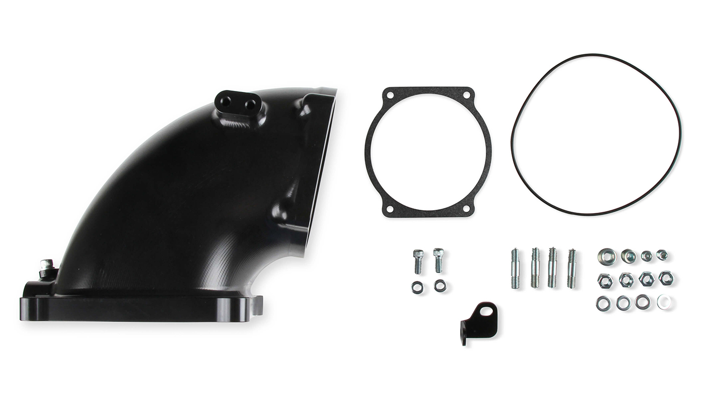 Holley 300-253BK Intake Elbow, Aluminum, Black Anodized, GM LS-Series to Dominator Mounting Flange, Each