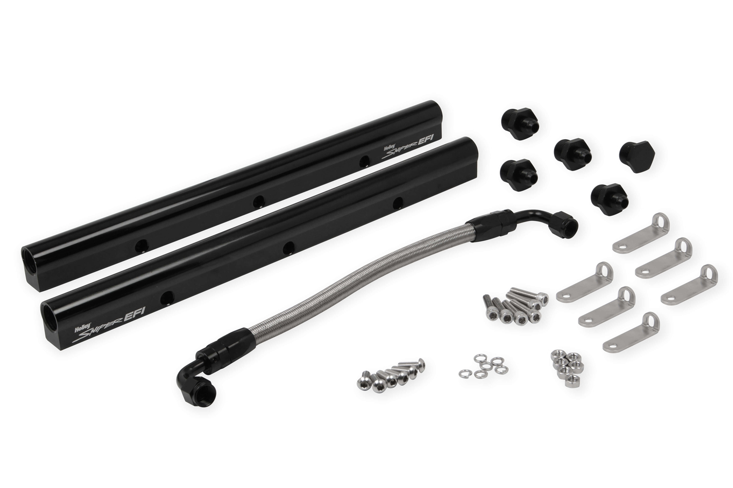 Holley 850005 Fuel Rail, Complete, Brackets / Fittings / Lines, Aluminum, Black Anodized, GM LS-Series, Kit