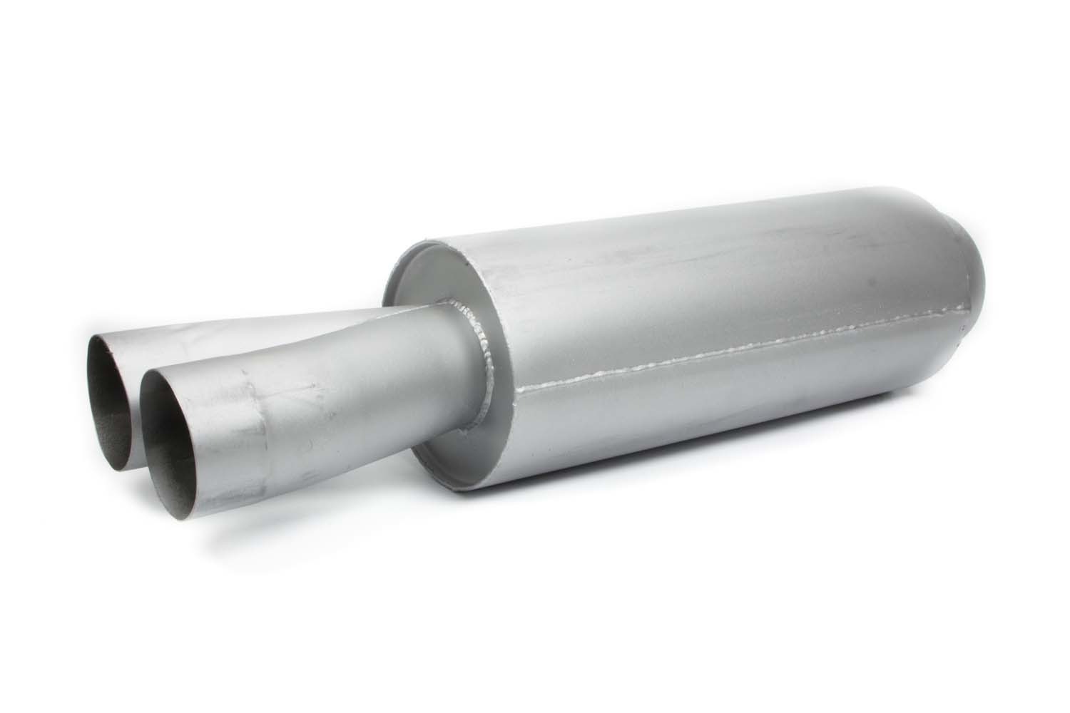 Muffler - Merge - Dual 3.5 in Inlets - 5 in Outlet - 7 in Diameter Body - 29 in Long - Steel - Gray Paint - Each
