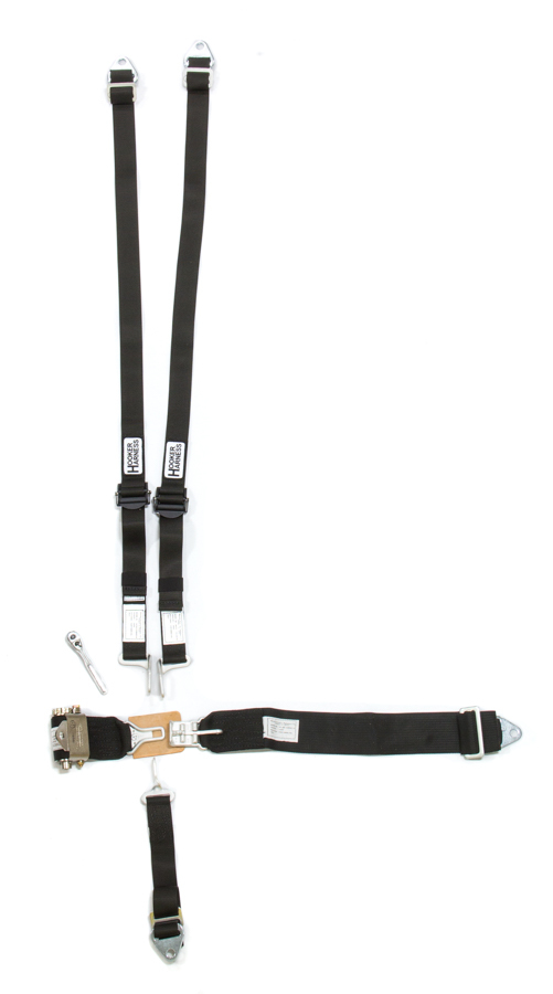 Hooker Harness 52110 Harness, 5 Point, Latch and Link, SFI 16.1, Ratchet Adjust, Bolt-On / Wrap Around, Individual Harness, HANS Ready, Black, Kit