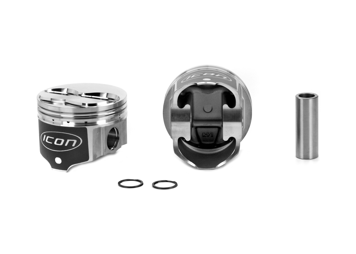 Icon Pistons IC687.040 Piston, Premium Forged, Forged, 4.290 in Bore, 1/16 x 1/16 x 3/16 in Ring Grooves, Plus 4.50 cc, Mopar B-Series, Set of 8