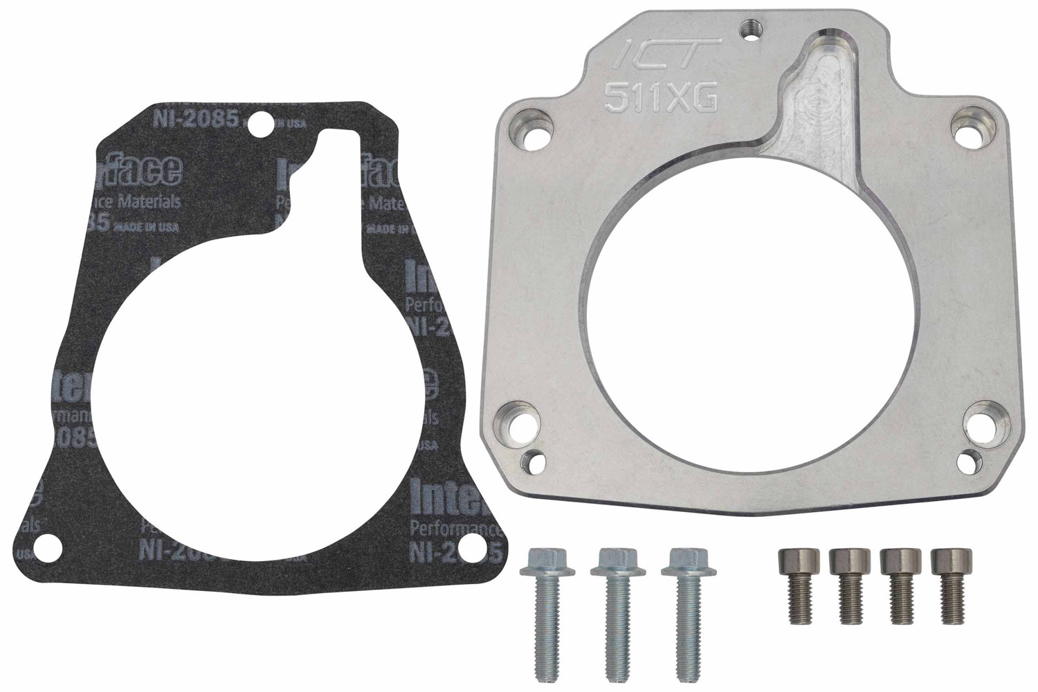 ICT Billet 551511XG Throttle Body Adapter, 3/8 in Thick, Gasket / Hardware, Aluminum, Natural, GM LS-Series, Each