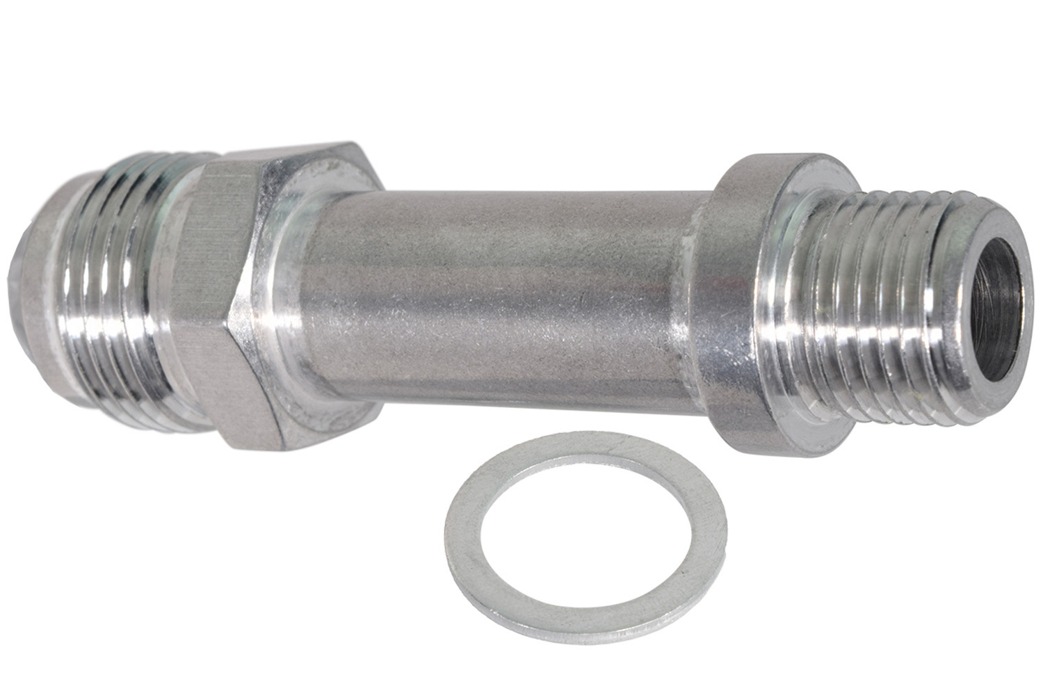 ICT Billet AN816-10-M16L Fitting, Adapter, Straight, 16 mm x 1.5 Male to 10 AN Male, Crush Washer, Aluminum, Natural, GM LS-Series, Each