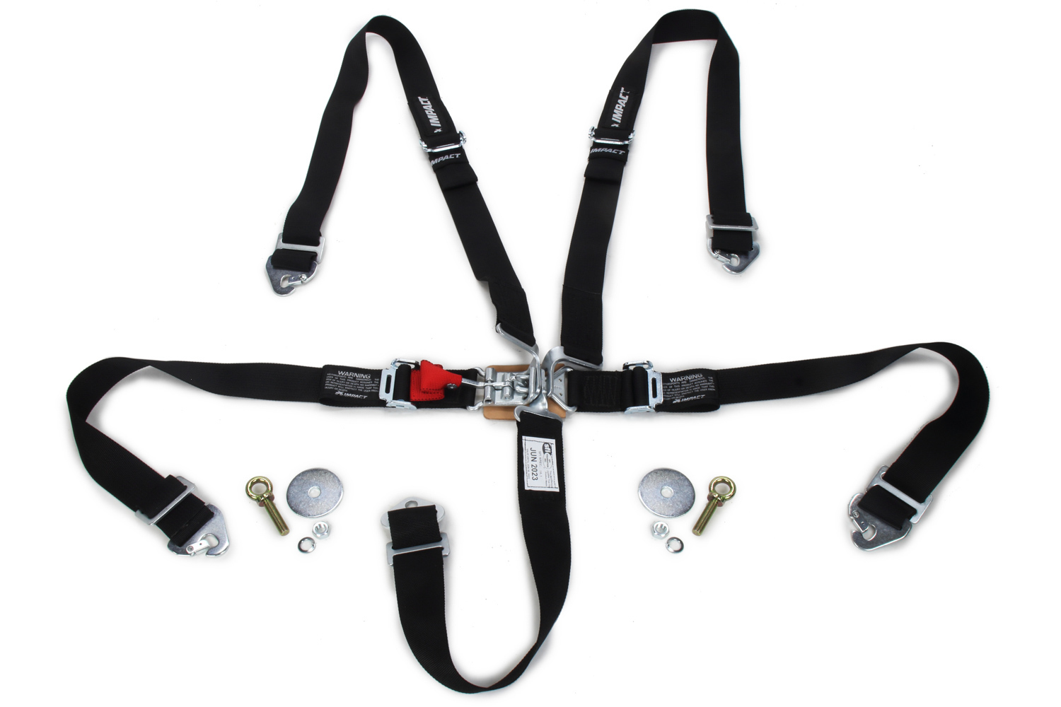 Impact Racing 53119229 Harness, 5 Point, Latch and Link, SFI 16.1, Pull Down Adjust, Snap-on / Wrap Around, 2 in Straps, Individual Harness, Black, Kit