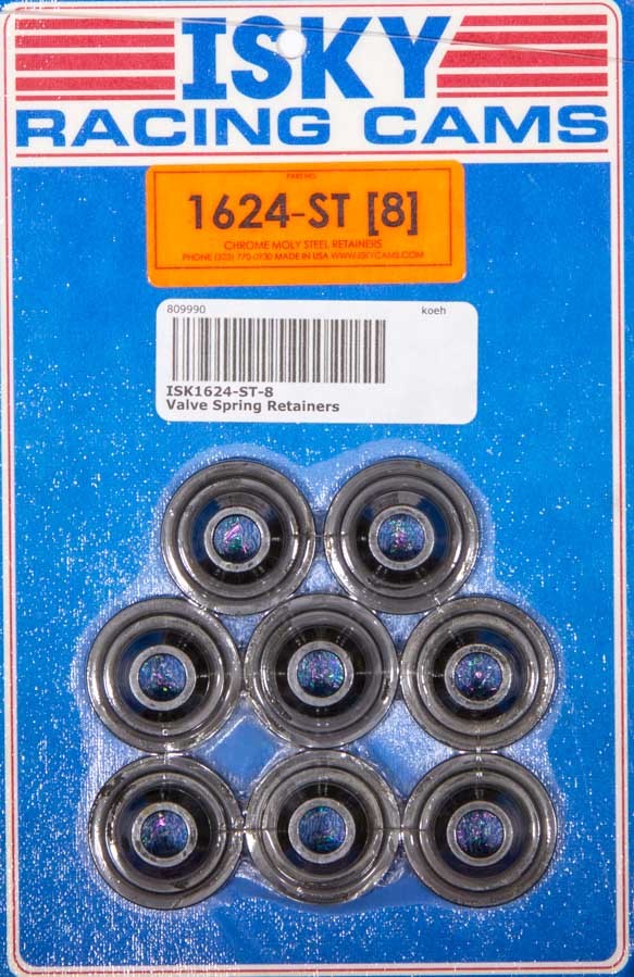 Isky Cams 1624-ST-8 Valve Spring Retainer, 1.000 in / 0.740 in OD Steps, Dual Spring, Chromoly, Set of 8