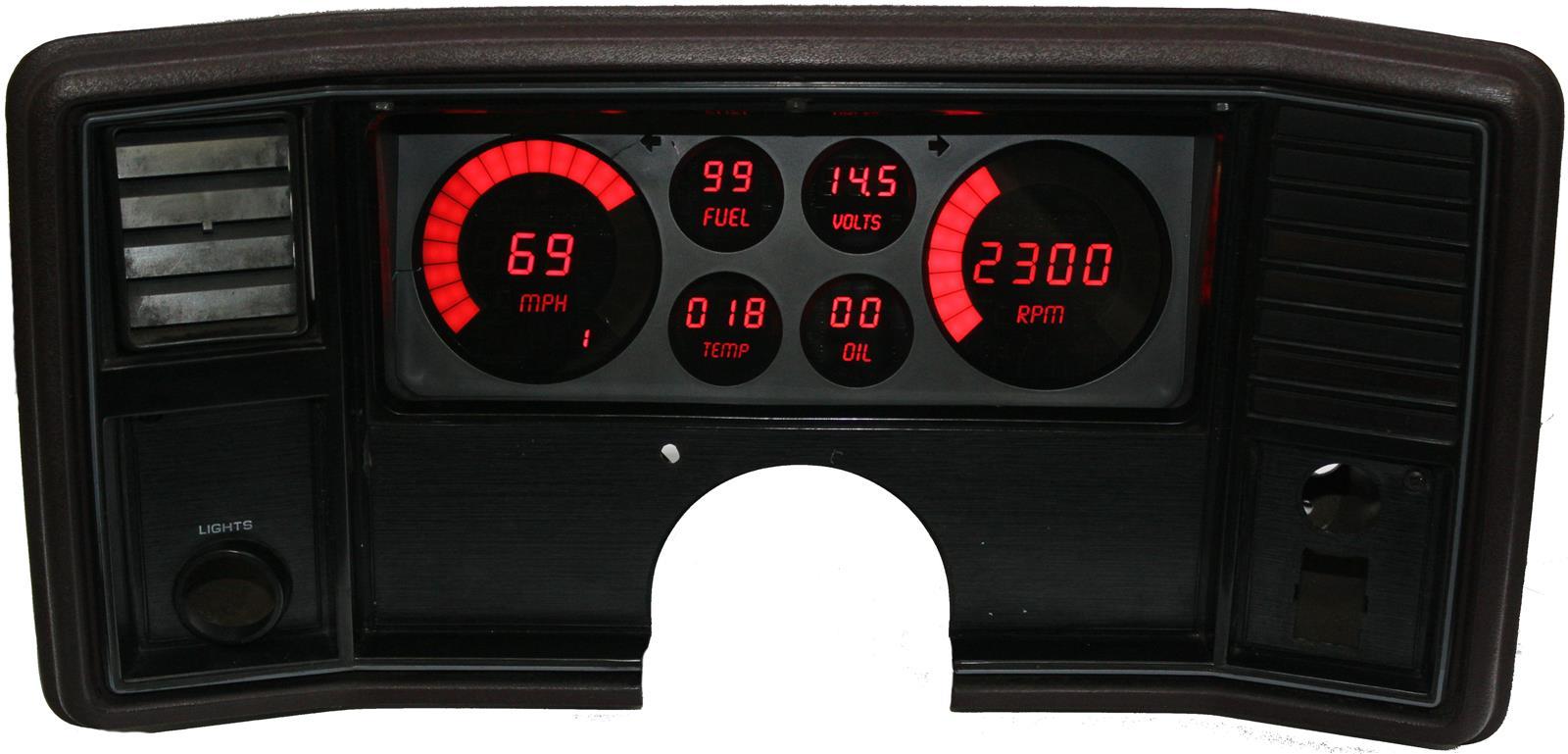 Intellitronix DP9002R Digital Gauge Cluster, LED, Digital Gauges, Speedometer / Tachometer / Voltmeter / Oil Pressure / Water Temperature / Fuel Level, Red LED, Plastic, Black, GM G-Body 1978-88, Kit