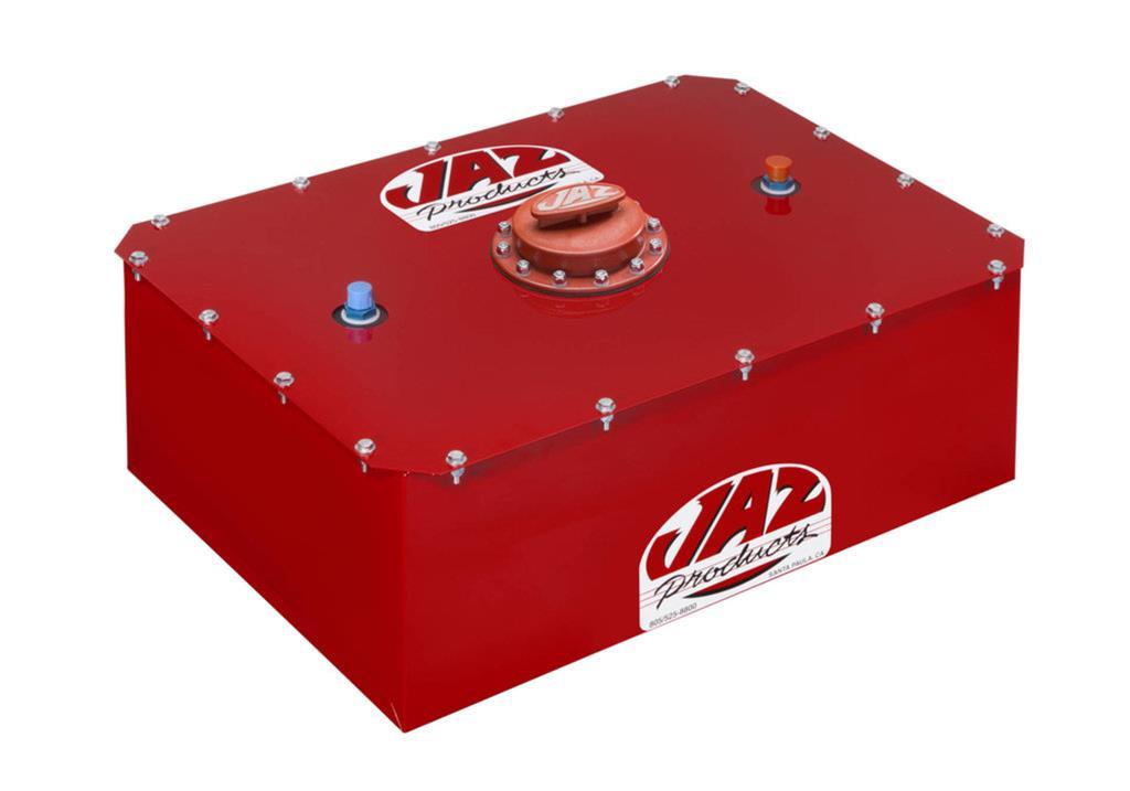 JAZ Products 270-008-06 Fuel Cell and Can, Pro Sport, 8 gal, 20-5/8 in Wide x 15-1/2 in Deep x 8-3/8 in Tall, 8 AN Outlet / Vent, Foam, Steel, Red Powder Coat, Each