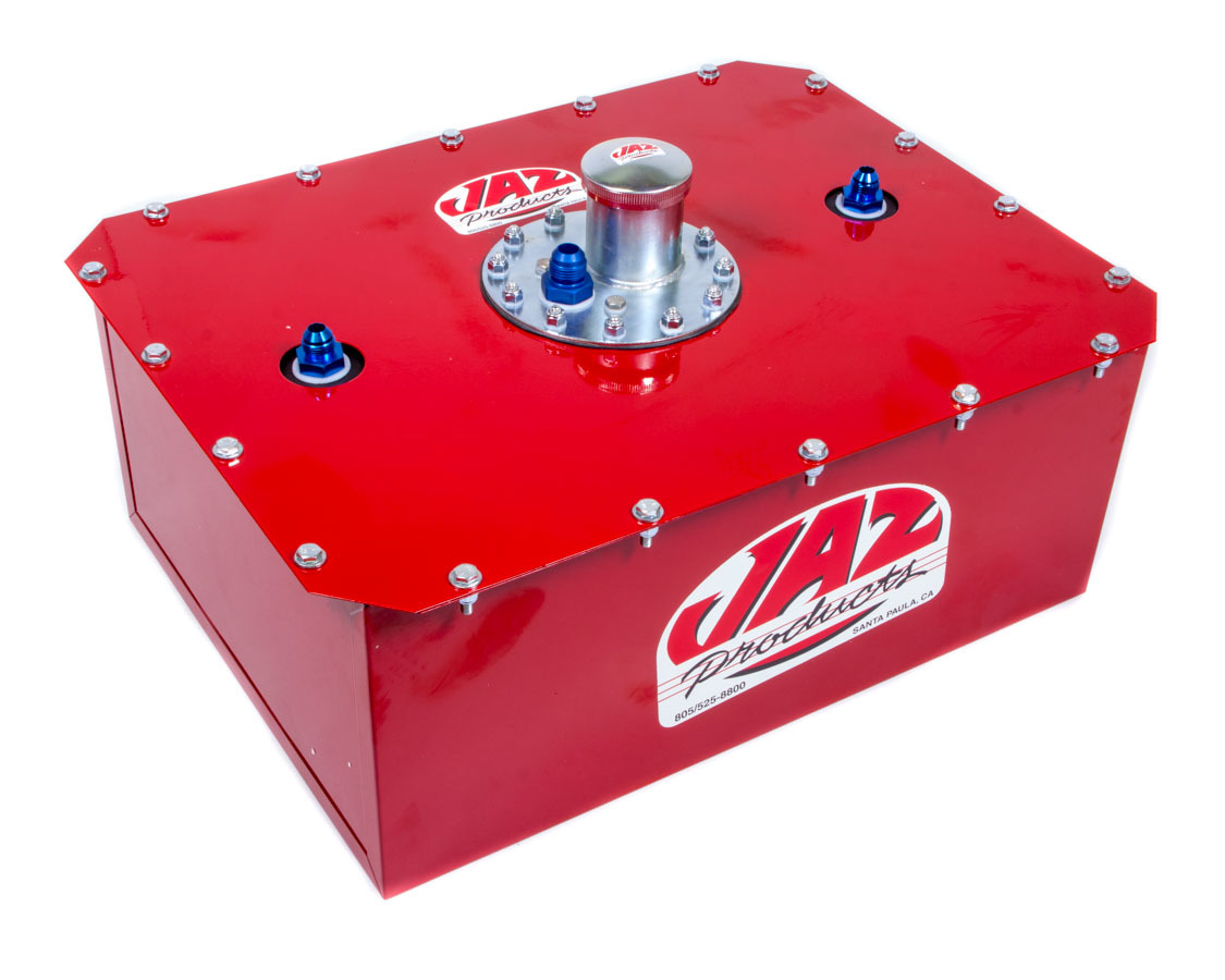 JAZ Products 277-008-06 Fuel Cell and Can, Pro Sport, 8 gal, 20-5/8 in Wide x 15-1/2 in Deep x 8-3/8 in Tall, 8 AN Outlet / Return, 10 AN Vent, Foam, Steel, Red Powder Coat, Each