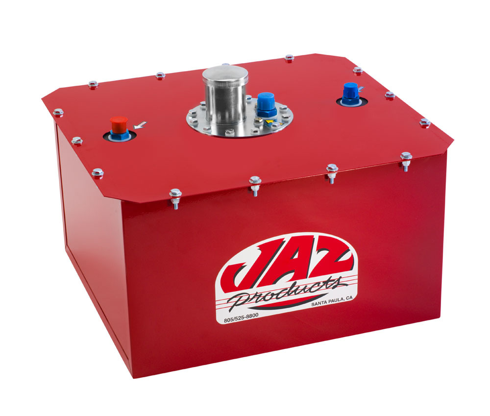 JAZ Products 277-016-06 Fuel Cell and Can, Pro Sport, 16 gal, 26 in Wide x 18 in Deep x 10 in Tall, 8 AN Outlet / Return, 10 AN Vent, Foam, Steel, Red Powder Coat, Each
