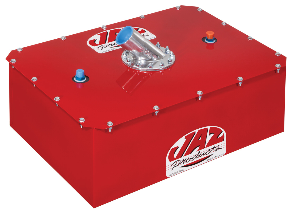 JAZ Products 281-016-06 Fuel Cell and Can, Pro Sport, 16 gal, 26 in Wide x 18 in Deep x 10 in Tall, 8 AN Outlet / Vent, 2-1/4 in Fill, Steel, Red Powder Coat, Each