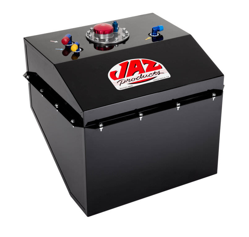 JAZ Products 285-722-01 Fuel Cell, Man O'War, 22 gal, 21-1/4 in Wide x 18-7/8 in Deep x 19 in Tall, AN 10 Outlet, 8 AN Return / Vent, Steel, Black Powder Coat, Each