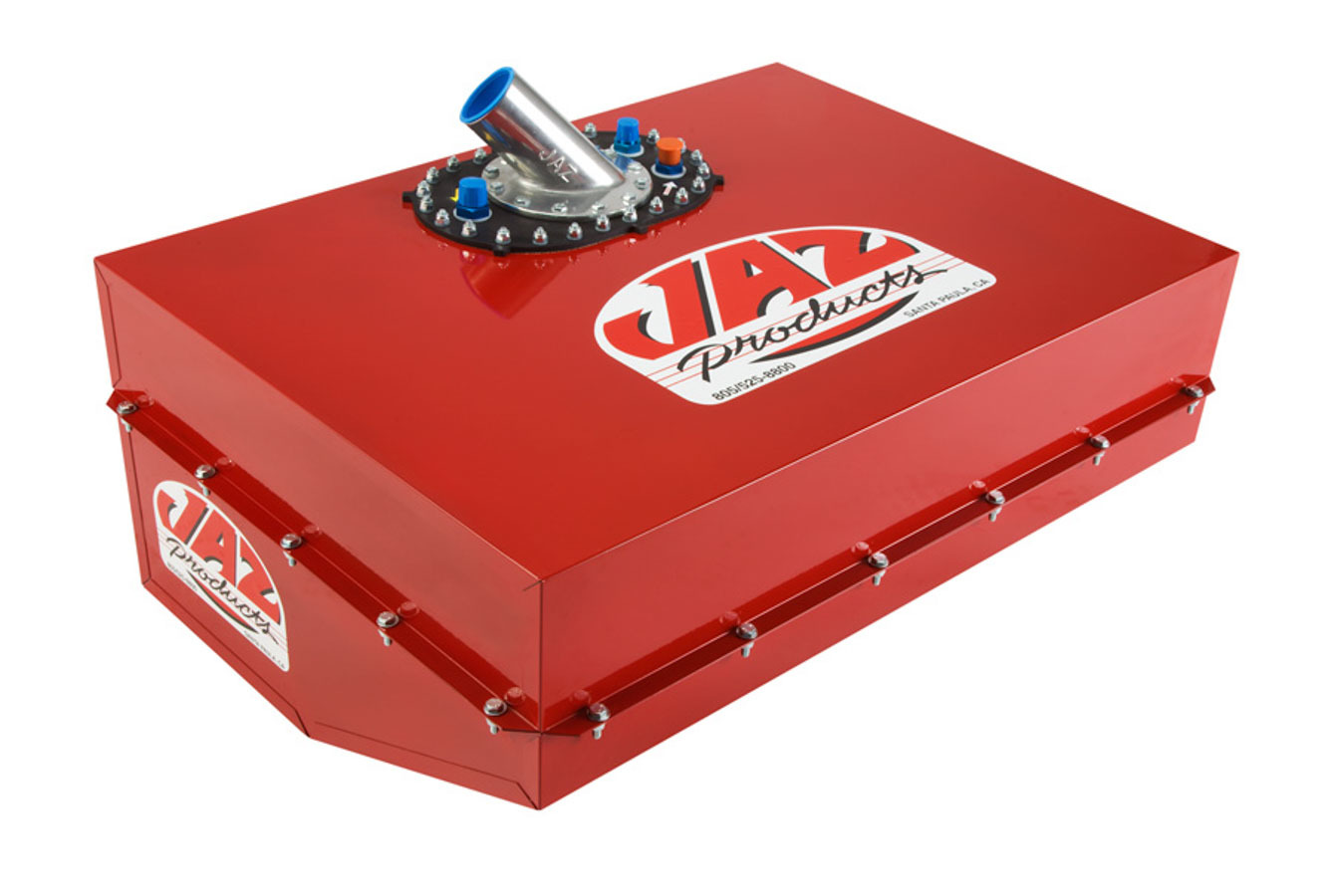 JAZ Products 286-432-06 Fuel Cell and Can, JeepSpeed, 32 gal, 31-1/2 in Wide x 23 in Deep x 13-3/8 in Tall, 8 AN Outlet / Return, 10 AN Vent, Foam, 2-1/2 in Fill, Steel, Red Powder Coat, Each
