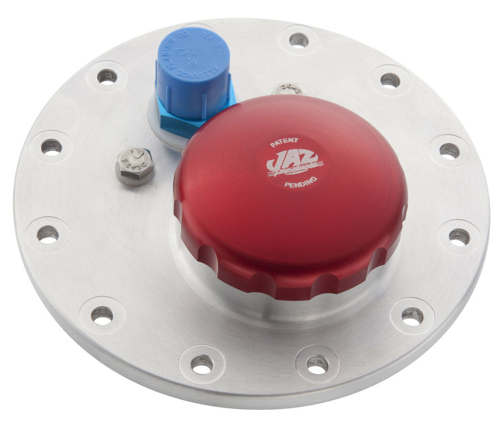 JAZ Products 391-452-06 Fuel Cell Filler Plate, Twist Lock Cap, Flat Mount, Straight Neck, 12-Bolt Flange, Aluminum, Red Anodized, Kit