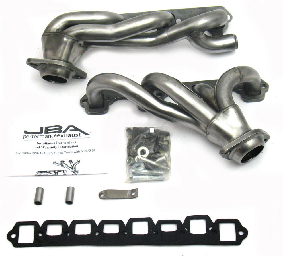 JBA Exhaust 1628S Headers, Shorty, 1-5/8 in Primary, 2-1/2 in Collector, Stainless, Natural, 5.8 L, Ford Fullsize Truck / SUV 2005-2019, Pair