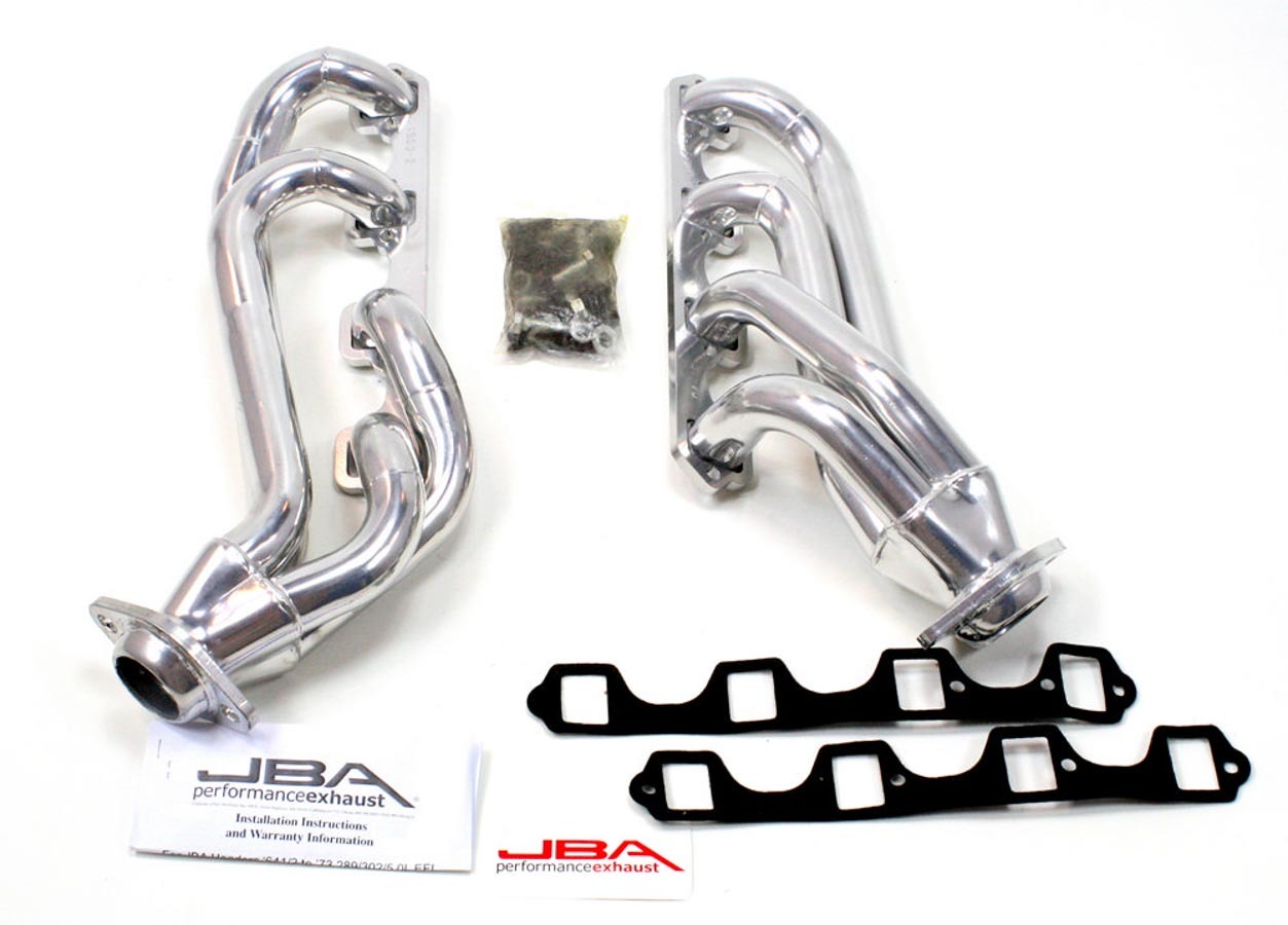 JBA Exhaust 1650S-2JS Headers, Cat4ward, 1-5/8 in Primary, 2-1/2 in Collector, Stainless, Silver Ceramic, Small Block Ford, Ford Mustang / Mercury Cougar 1965-73, Pair