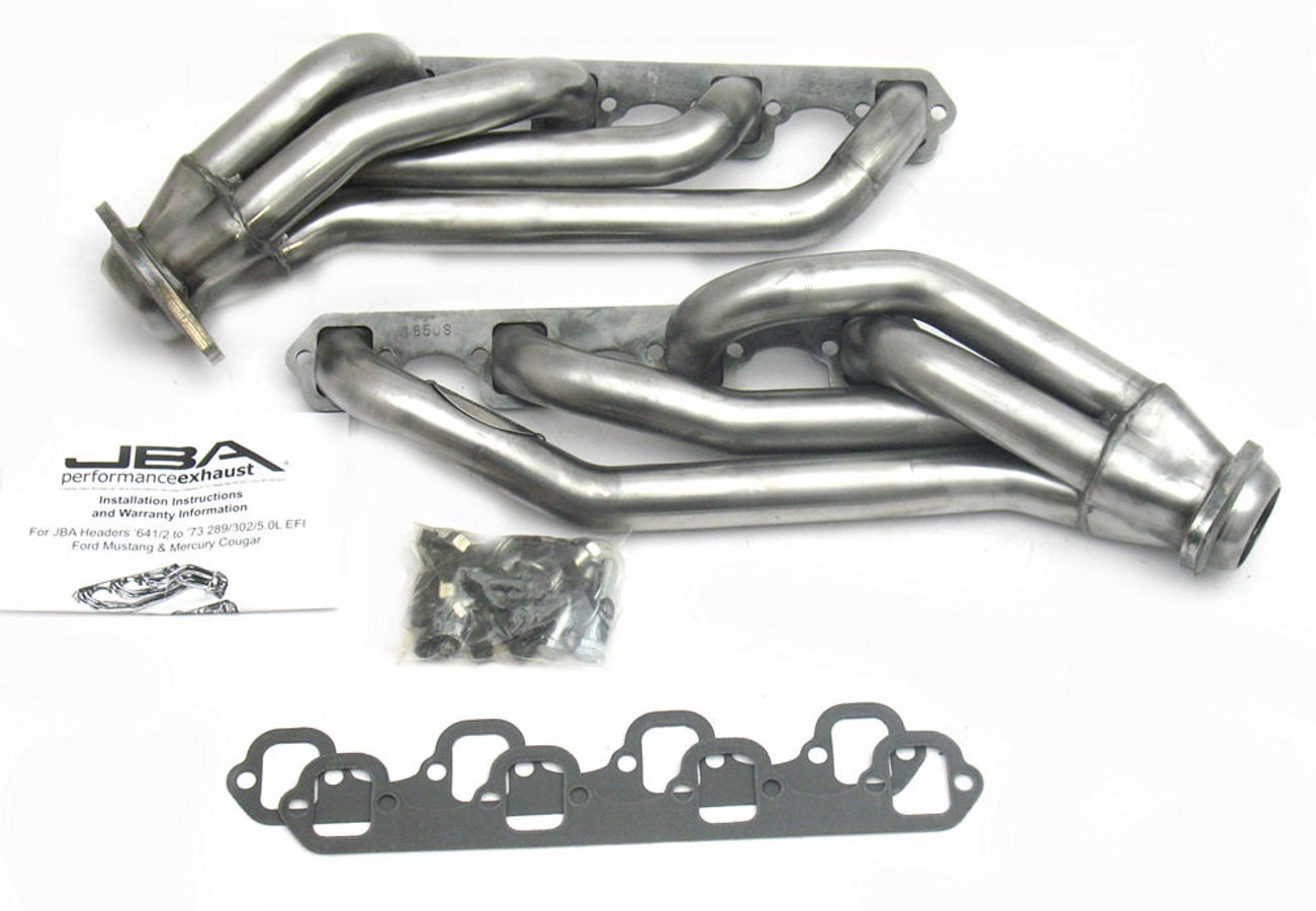 JBA Exhaust 1650S Headers, Cat4ward, 1-5/8 in Primary, 2-1/2 in Collector, Stainless, Natural, Small Block Ford, Ford Mustang / Mercury Cougar 1965-73, Pair