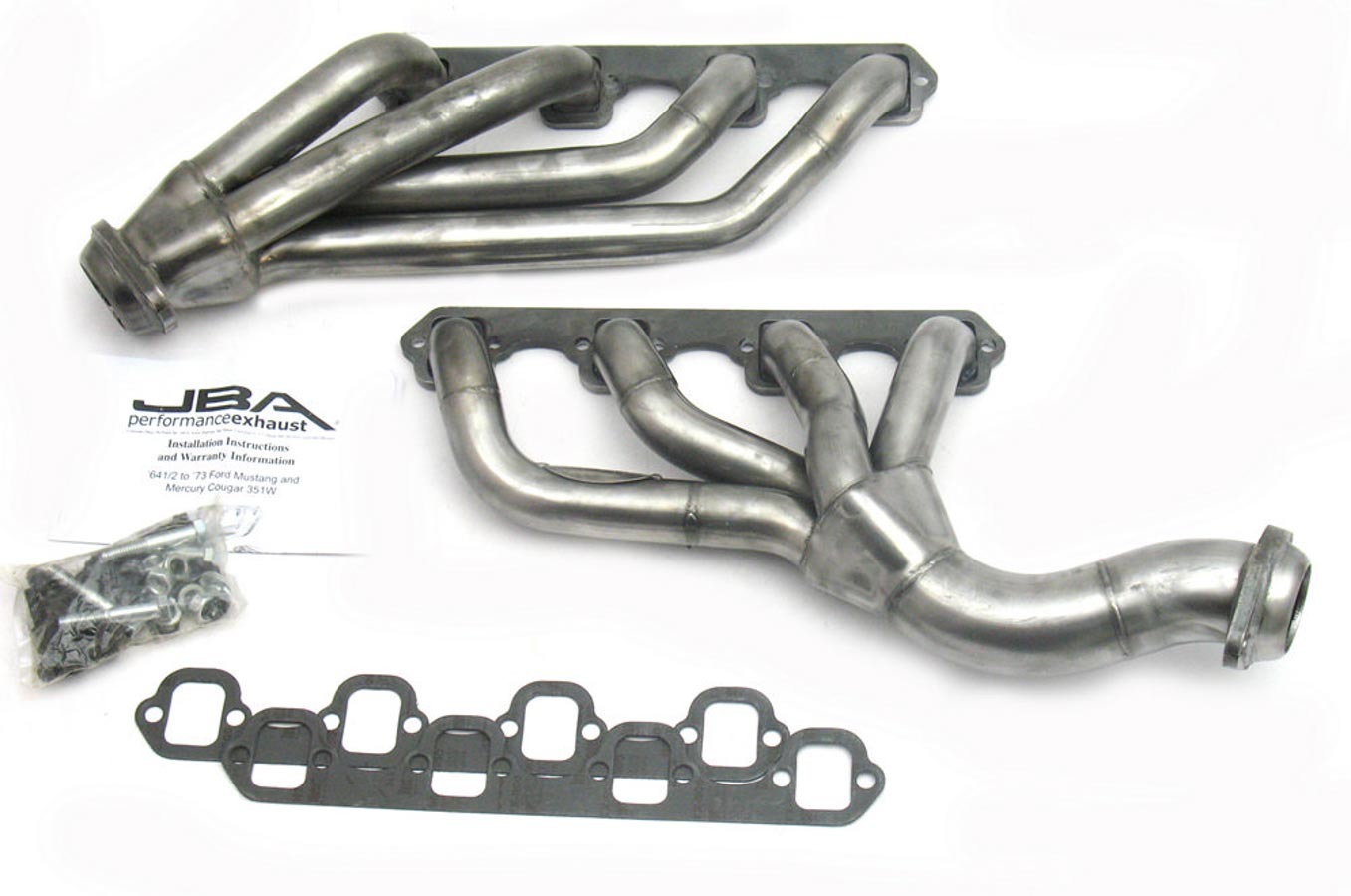 JBA Exhaust 1655S Headers, Cat4ward, 1-5/8 in Primary, 2-1/2 in Collector, Stainless, Natural, Small Block Ford, Ford Mustang 1969-73, Pair