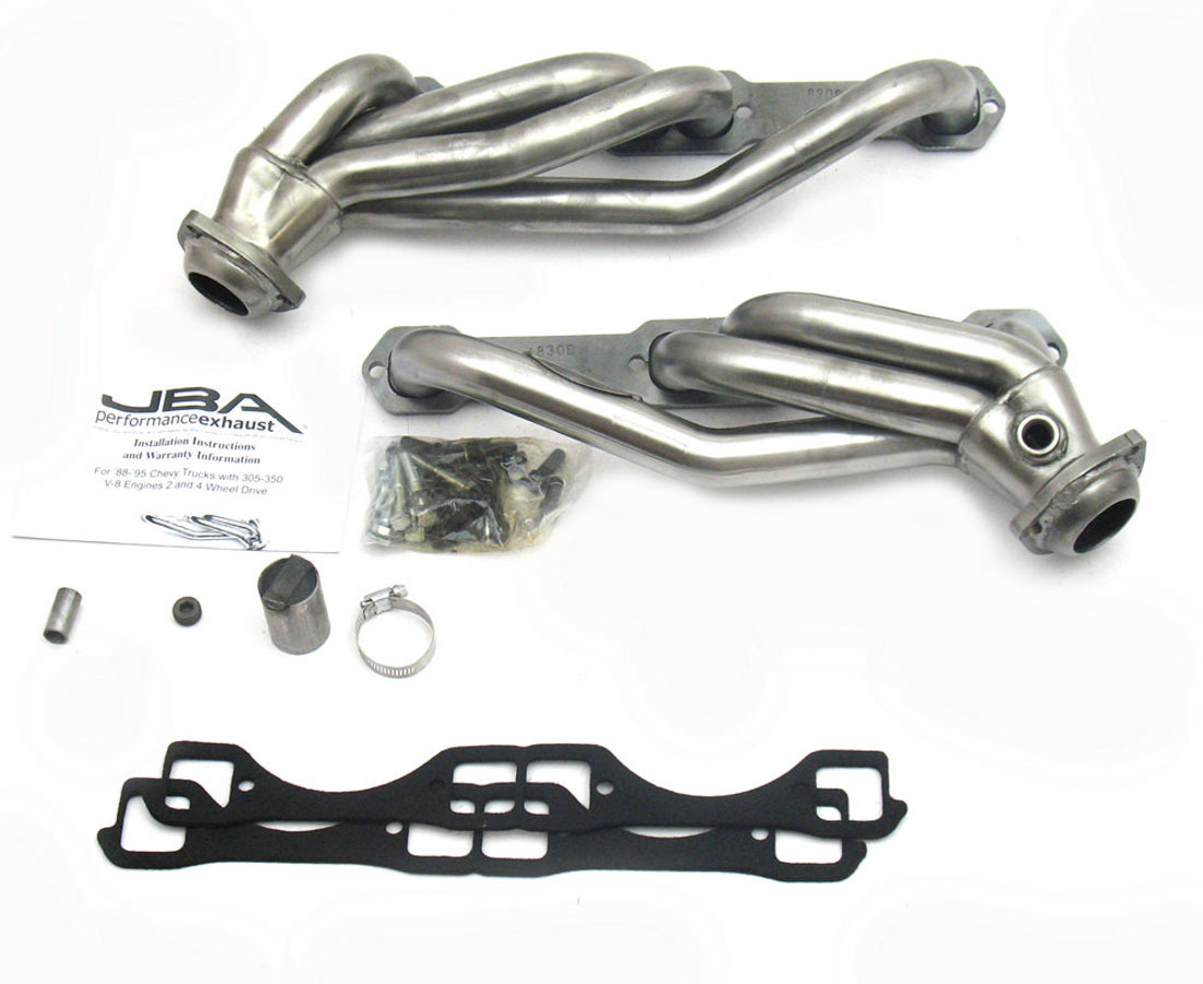 JBA Exhaust 1830S Headers, Cat4ward, 1-1/2 in Primary, 2-1/2 in Collector, Stainless, Natural, Small Block Chevy, GM Fullsize SUV / Truck 1988-95, Pair
