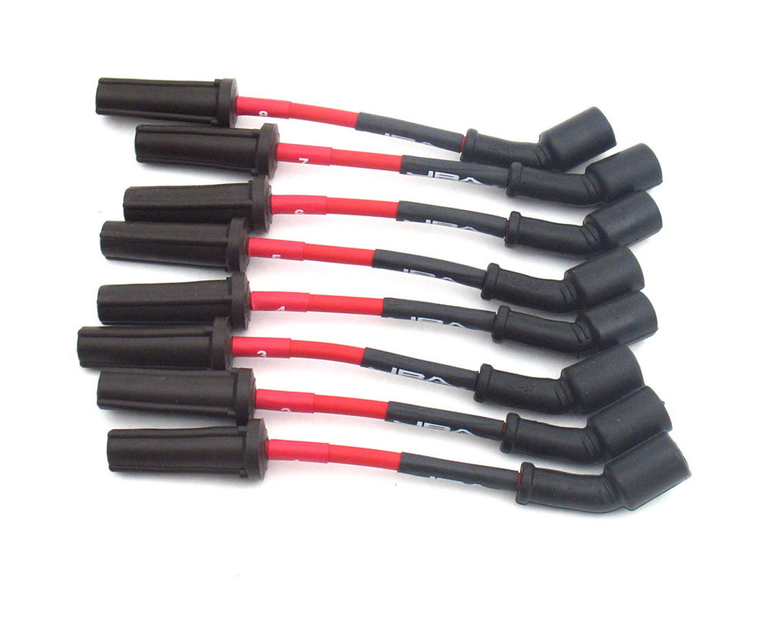 JBA Exhaust W0812 Spark Plug Wire Set, Spiral Core, 8 mm, Red, 45 Degree Plug Boot, Socket Style, GM LS-Series, Kit