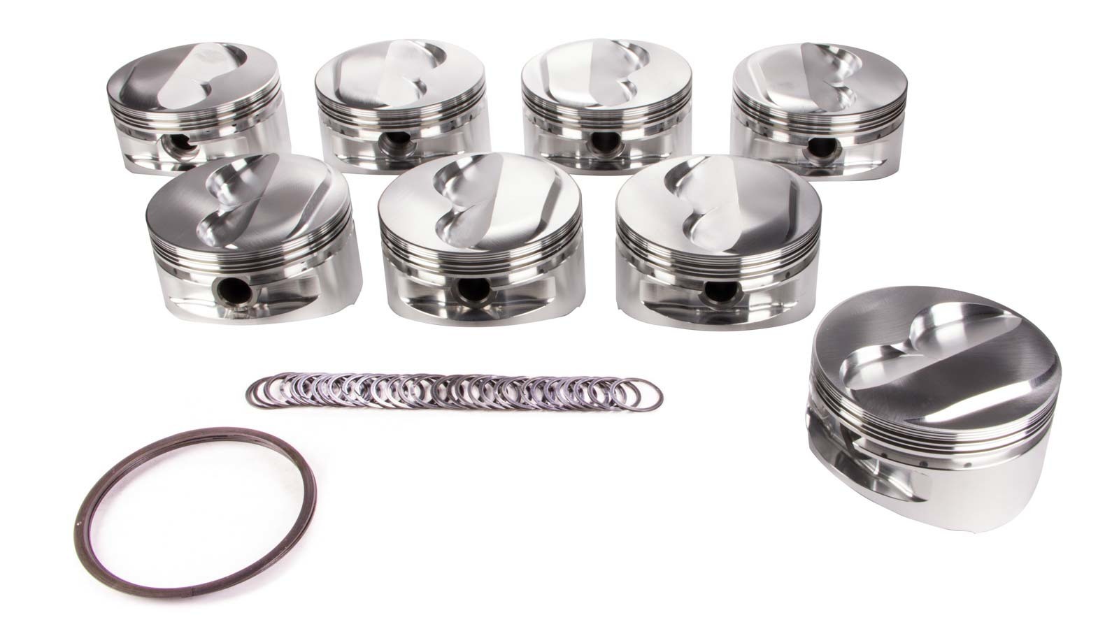 JE Pistons 182033 Piston, Small Block Dome, Forged, 4.125 in Bore, 1/16 x 1/16 x 3/16 in Ring Grooves, Plus 5.60 cc, Small Block Chevy, Set of 8