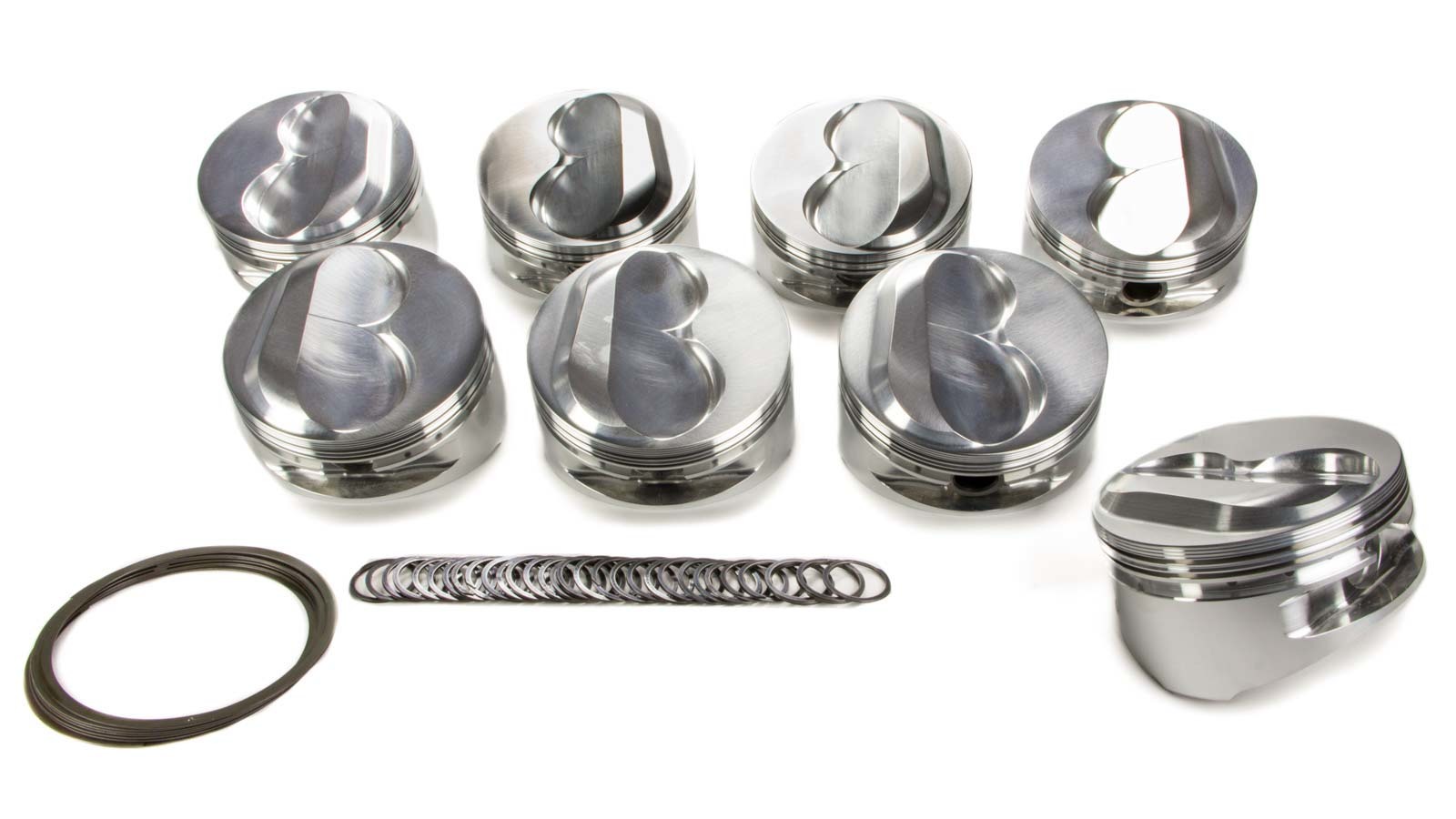 JE Pistons 207513 Piston, Small Block Dome, Forged, 4.185 in Bore, 1/16 x 1/16 x 3/16 in Ring Grooves, Plus 10.90 cc, Small Block Chevy, Set of 8