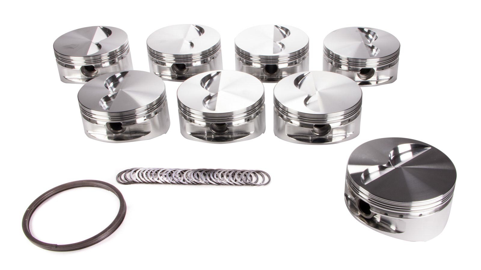 JE Pistons 242886 Piston, Small Block Flat Top, Forged, 4.125 in Bore, 1/16 x 1/16 x 3/16 in Ring Grooves, Minus 5.00 cc, Small Block Chevy, Set of 8
